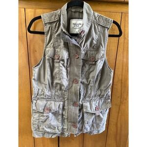Abercrombie & Fitch Utility Outerwear Vest Women's Olive Green Cotton Sz M #1076
